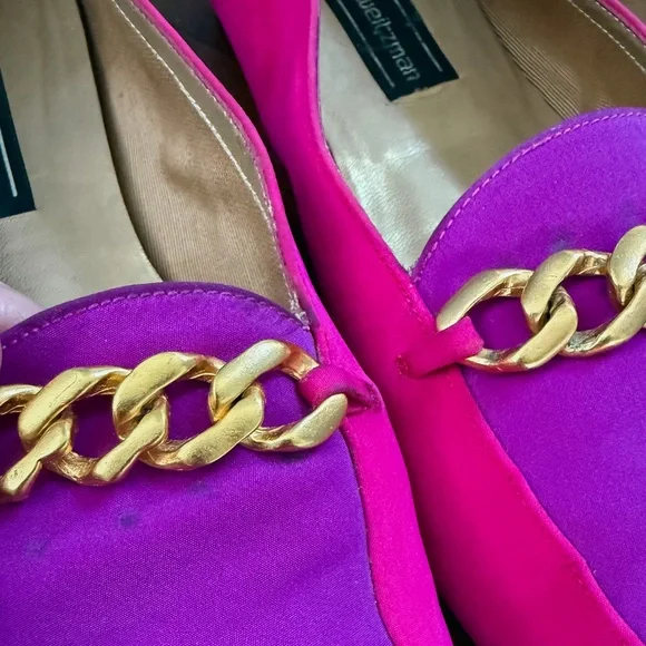 Stuart Weitzman Fuchsia & Magenta Chain-Trim Loafers - Picture 6 of 6